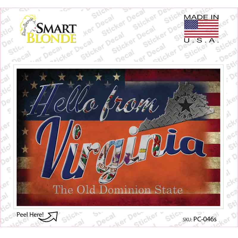 Hello From Virginia Novelty Postcard Sticker Decals Small