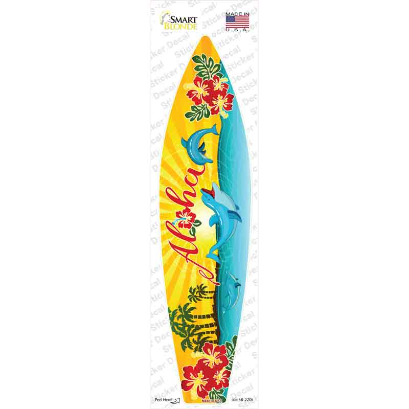 Aloha With Dolphins Novelty Surfboard Sticker Decal Small