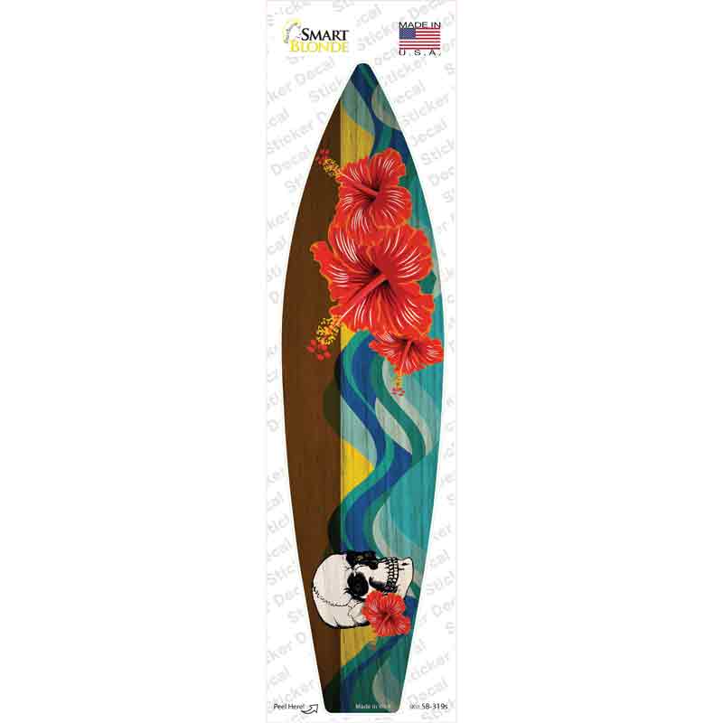 Skull With Hawaiian Flowers Novelty Surfboard Sticker Decal Small