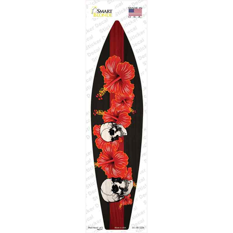 Red Line Skull With Flowers Novelty Surfboard Sticker Decal Small