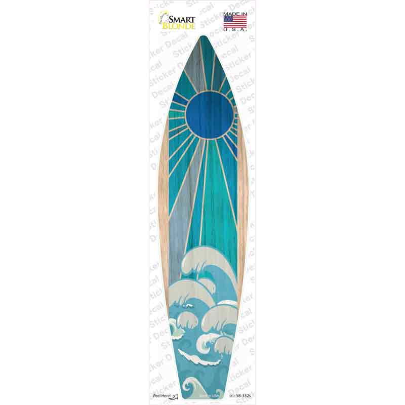 Blue Sun And Waves Novelty Surfboard Sticker Decal Small