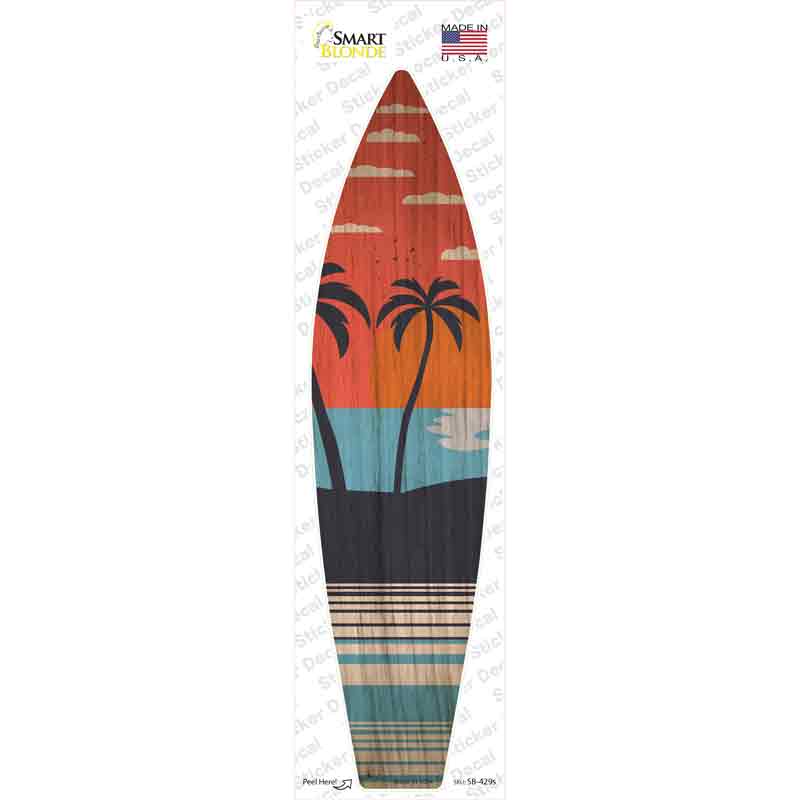 Twin Palm Trees Sunset Novelty Surfboard Sticker Decal Small