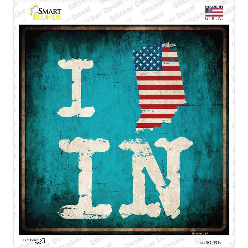 I Love Indiana Novelty Square Sticker Decal Small