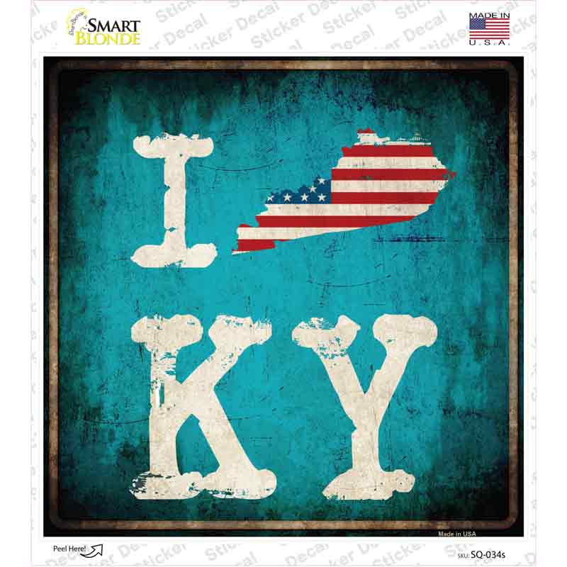 I Love Kentucky Novelty Square Sticker Decal Small