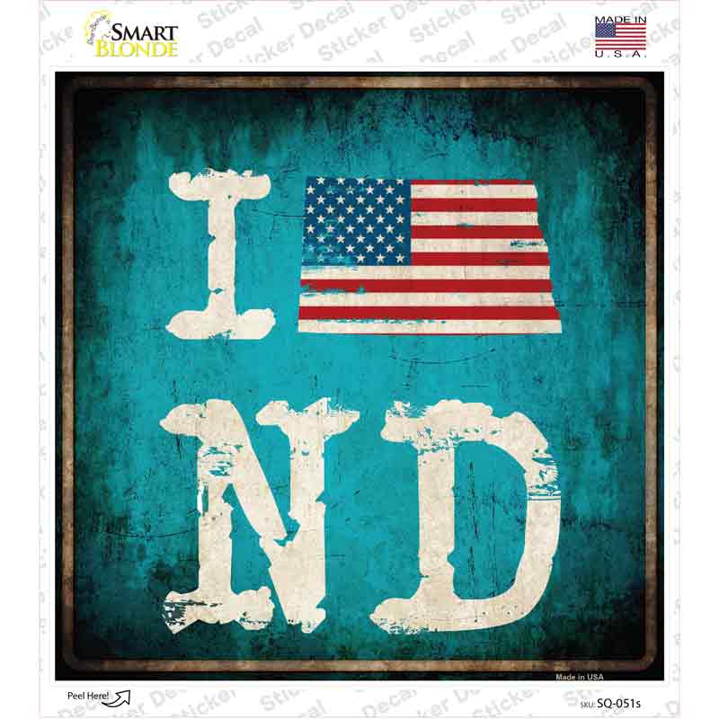 I Love North Dakota Novelty Square Sticker Decal Small