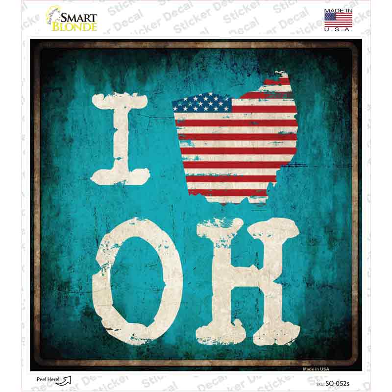 I Love Ohio Novelty Square Sticker Decal Small