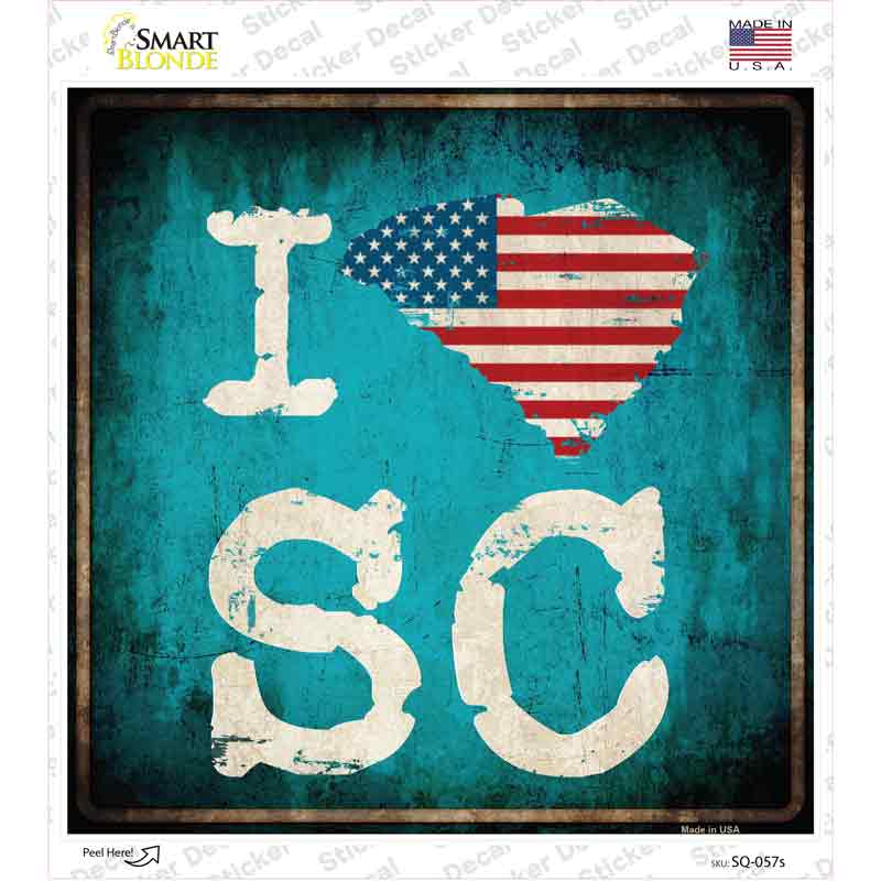 I Love South Carolina Novelty Square Sticker Decal Small