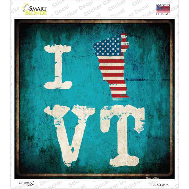 I Love Vermont Novelty Square Sticker Decal Small