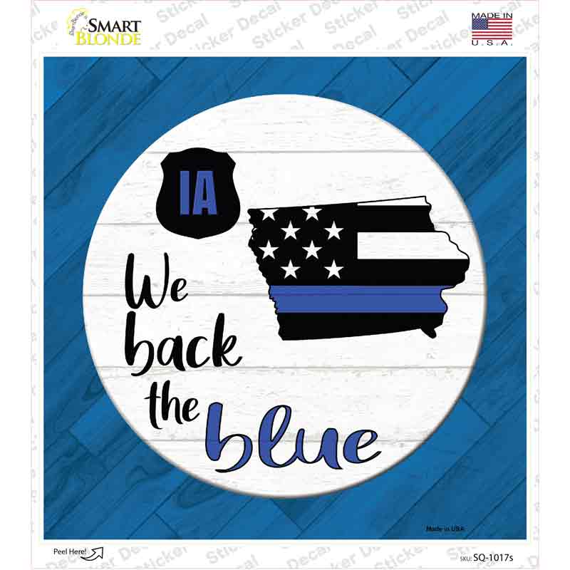 Iowa Back The Blue Novelty Square Sticker Decal Small