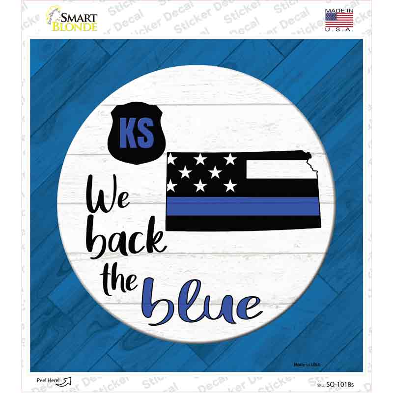 Kansas Back The Blue Novelty Square Sticker Decal Small