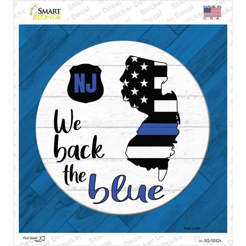 New Jersey Back The Blue Novelty Square Sticker Decal Small