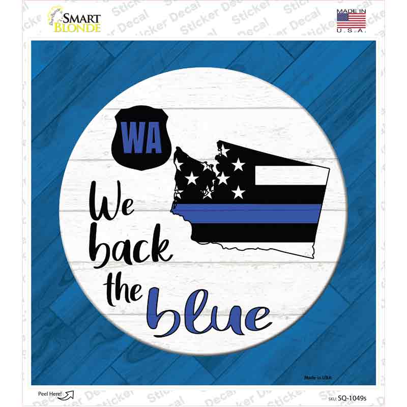 Washington Back The Blue Novelty Square Sticker Decal Small