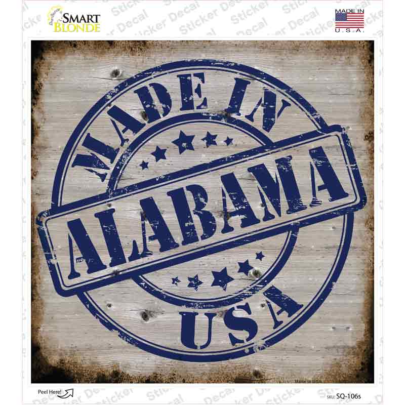 Alabama Stamp On Wood Novelty Square Sticker Decal Small