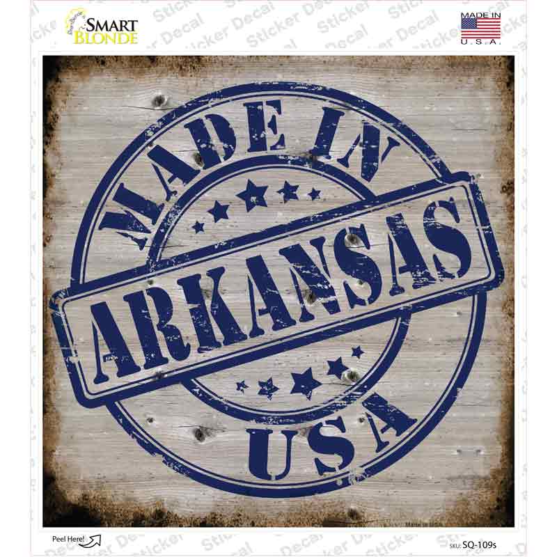 Arkansas Stamp On Wood Novelty Square Sticker Decal Small