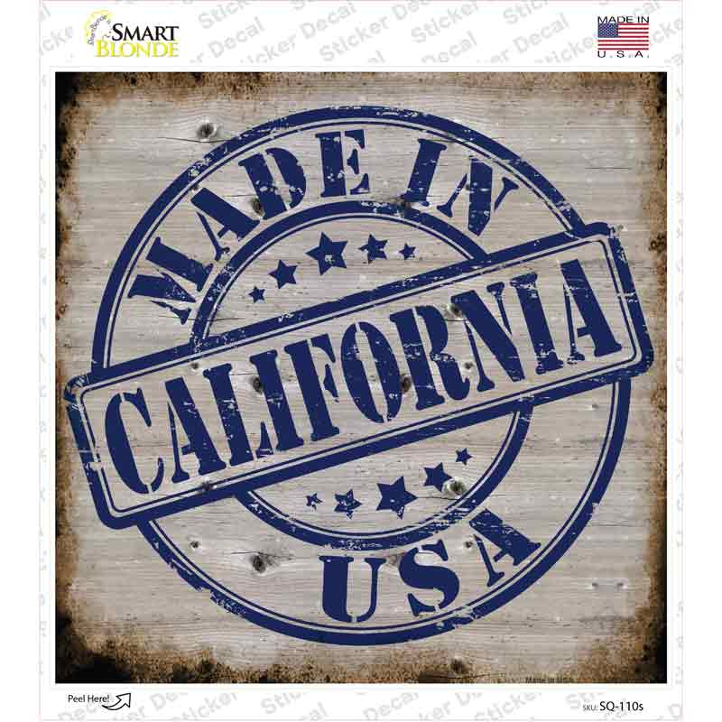 California Stamp On Wood Novelty Square Sticker Decal Small