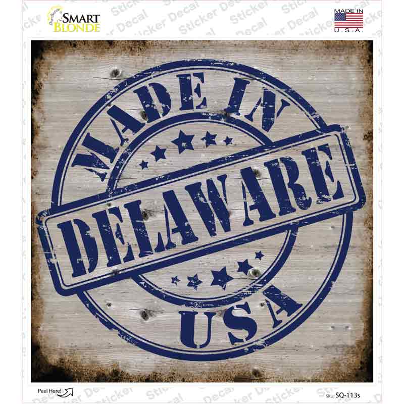 Delaware Stamp On Wood Novelty Square Sticker Decal Small