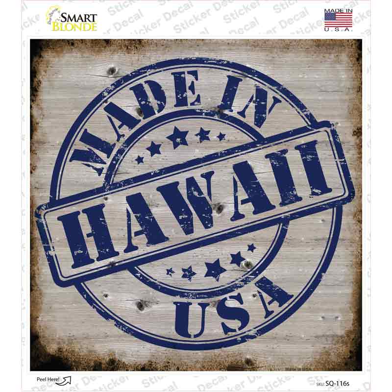 Hawaii Stamp On Wood Novelty Square Sticker Decal Small