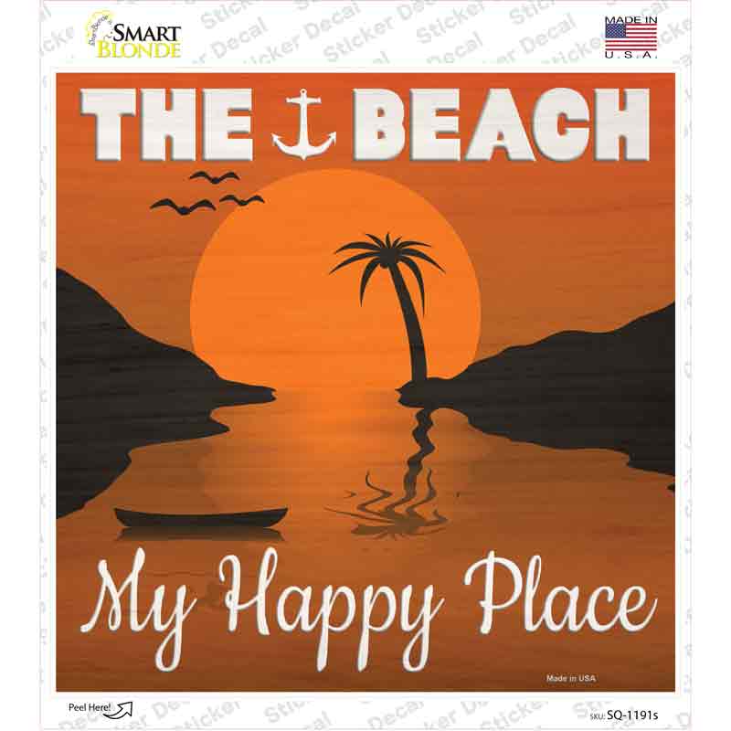 The Beach My Happy Place Novelty Square Sticker Decal Small