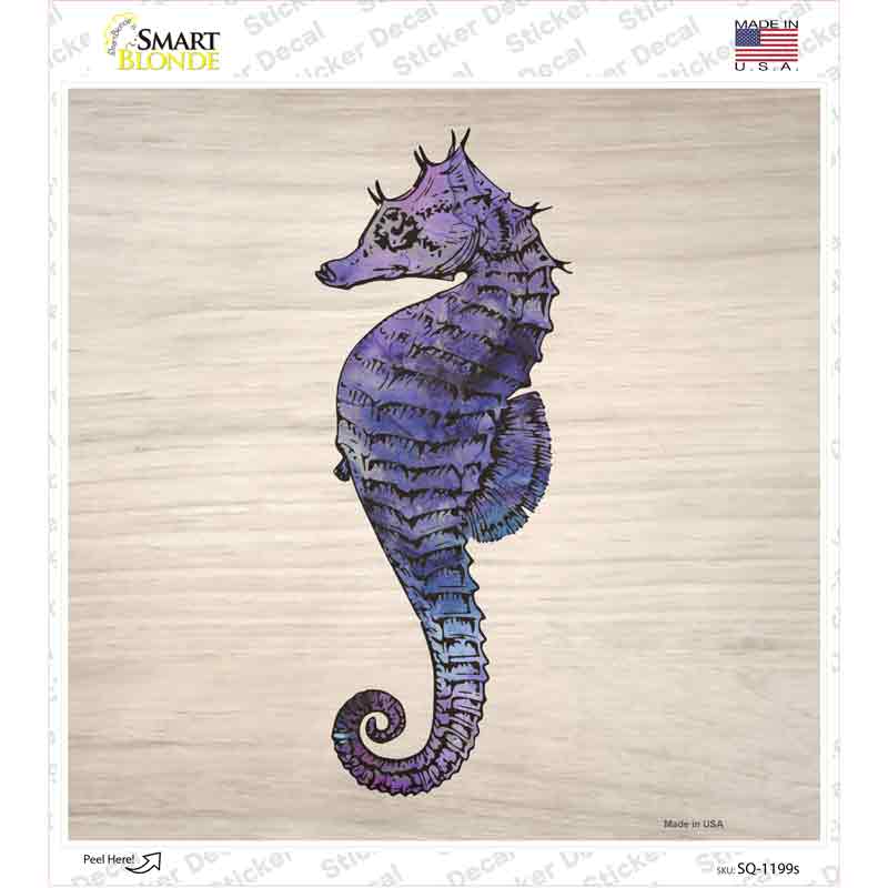 Seahorse on Wood Novelty Square Sticker Decal Small