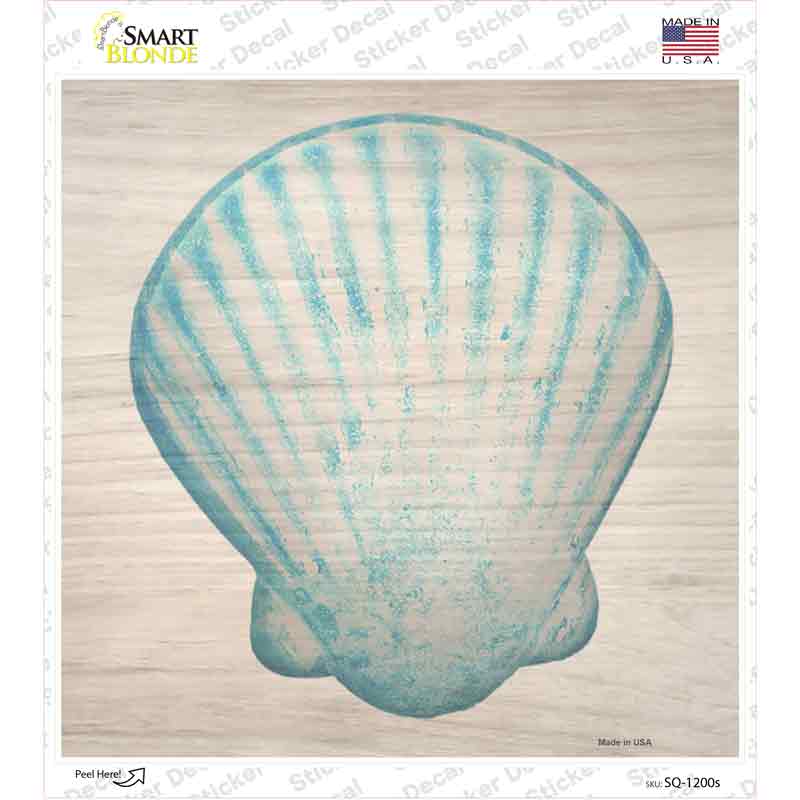 Seashell on Wood Novelty Square Sticker Decal Small