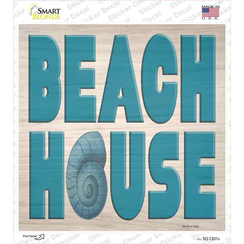 Beach House Seashell Novelty Square Sticker Decal Small