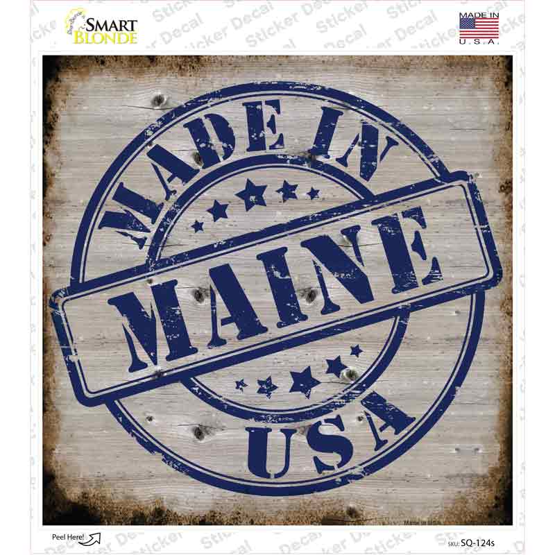 Maine Stamp On Wood Novelty Square Sticker Decal Small