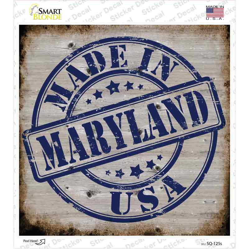 Maryland Stamp On Wood Novelty Square Sticker Decal