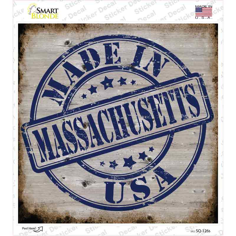 Massachusetts Stamp On Wood Novelty Square Sticker Decal Small