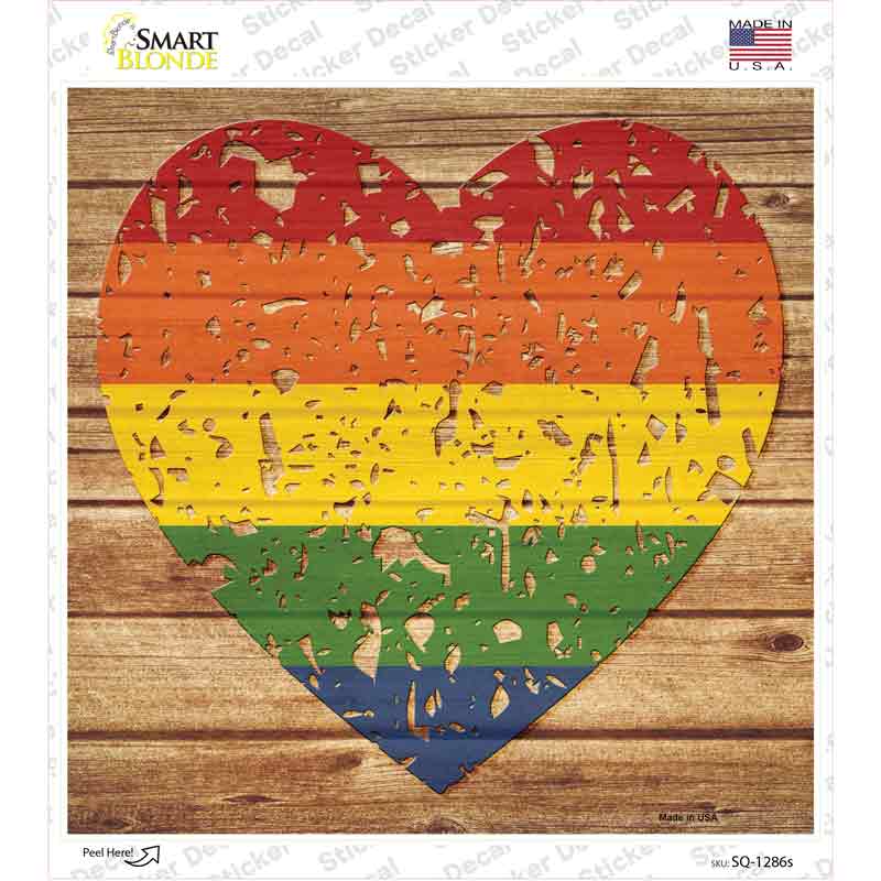 Distressed Heart Rainbow Novelty Square Sticker Decal Small