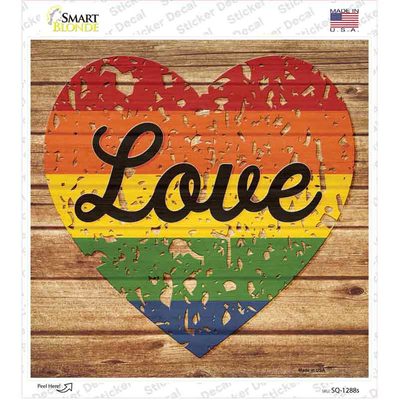 Love Distressed Rainbow Novelty Square Sticker Decal Small