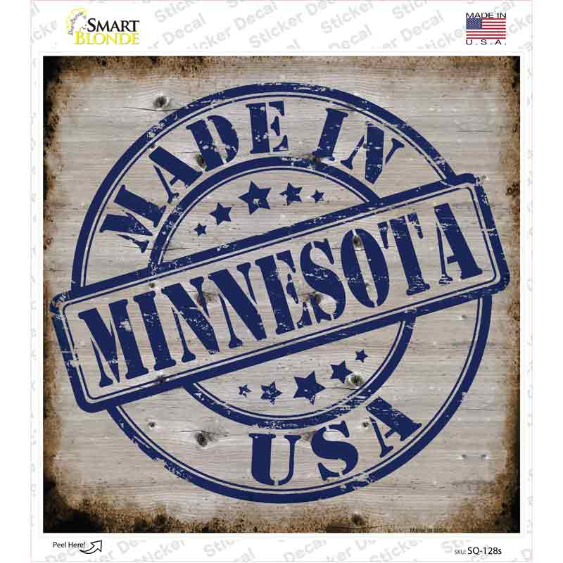 Minnesota Stamp On Wood Novelty Square Sticker Decal Small