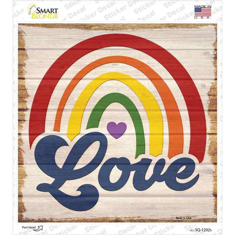 Love Rainbow Heart Novelty Square Sticker Decal Small