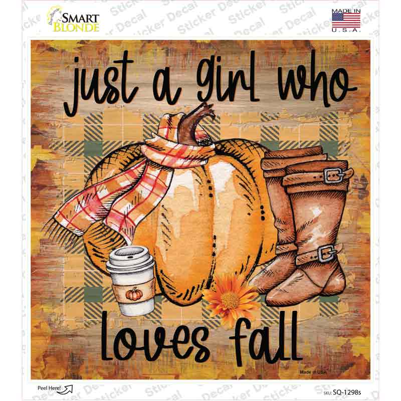 Loves Fall Novelty Square Sticker Decal Small