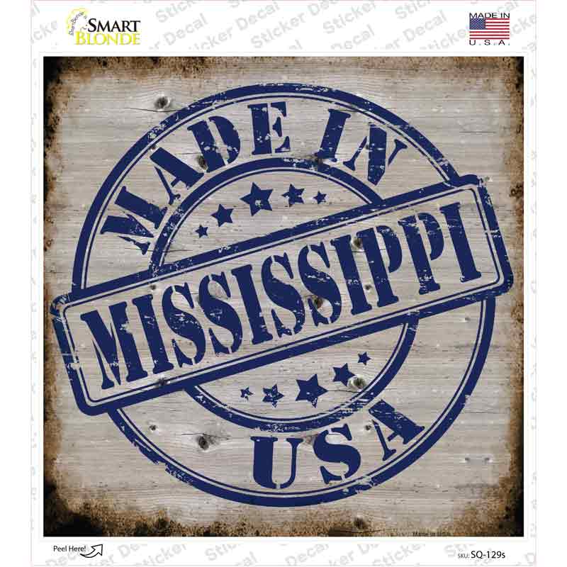 Mississippi Stamp On Wood Novelty Square Sticker Decal Small