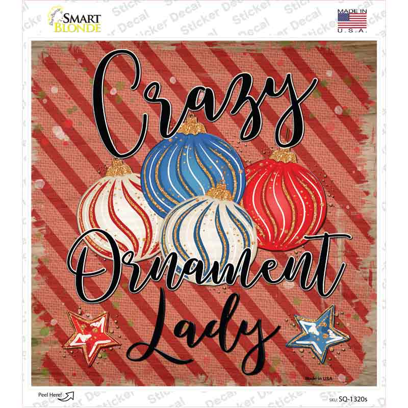 Crazy Ornament Lady Novelty Square Sticker Decal Small