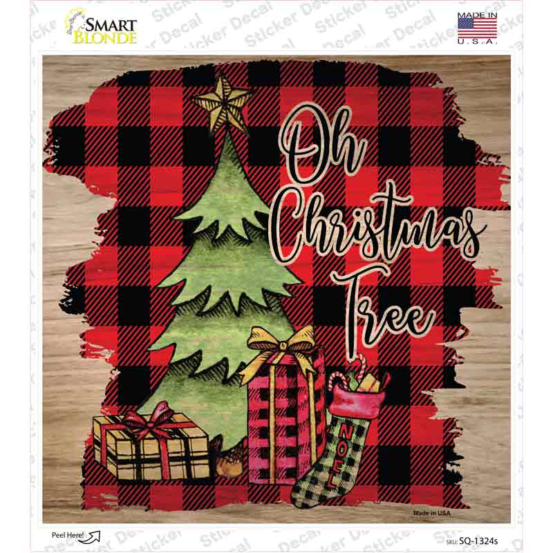 Oh Christmas Tree Red Novelty Square Sticker Decal Small