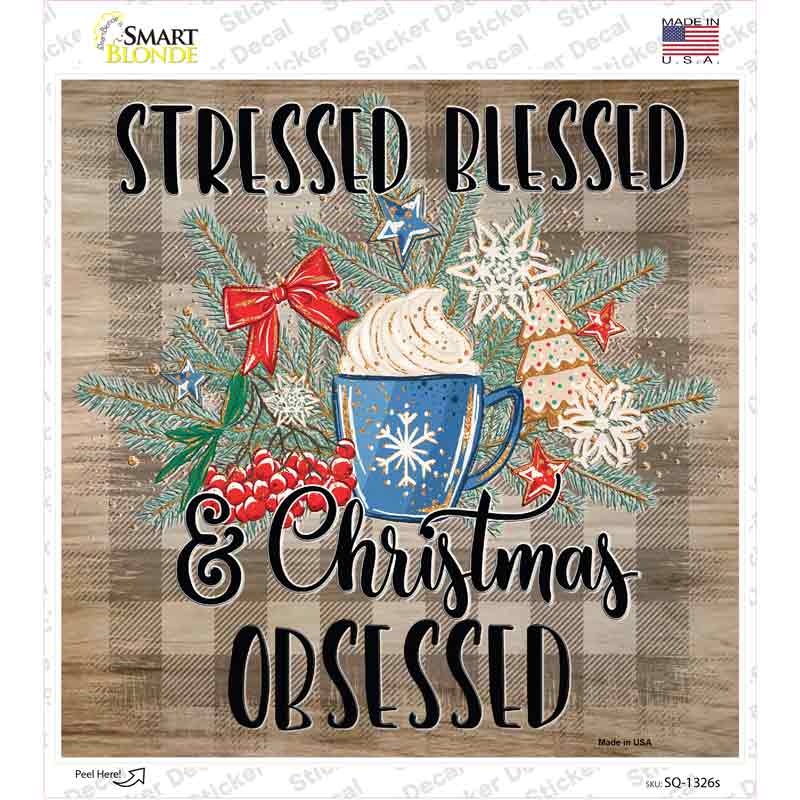 Christmas Obsessed Novelty Square Sticker Decal Small