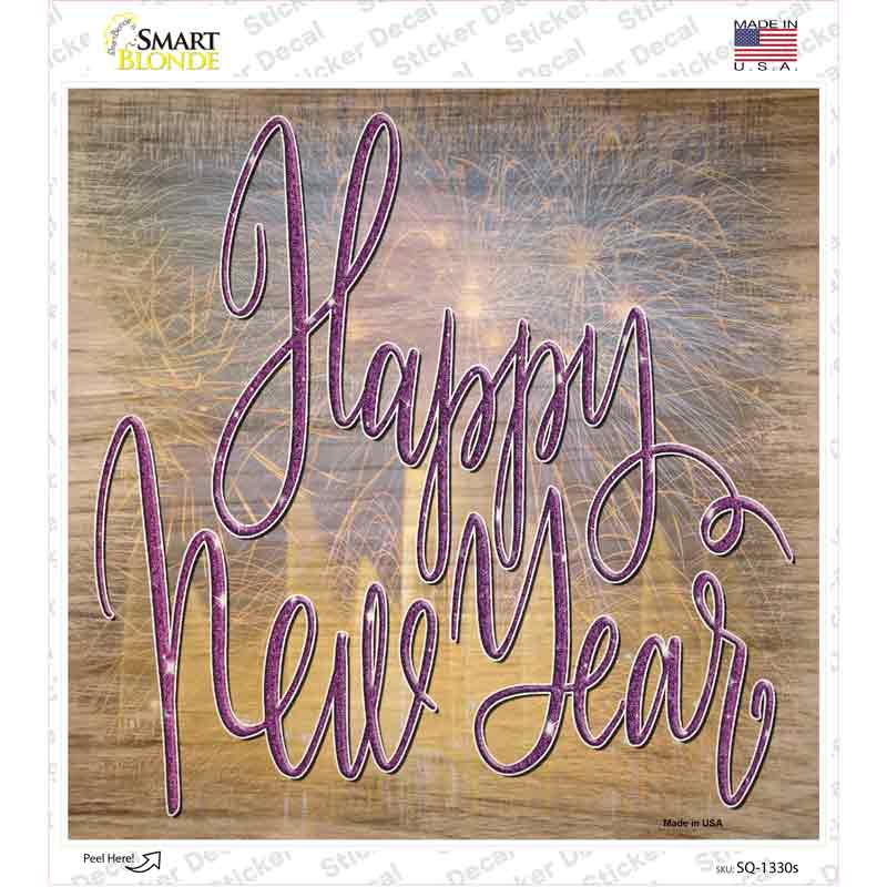 Happy New Year Fireworks Novelty Square Sticker Decal Small