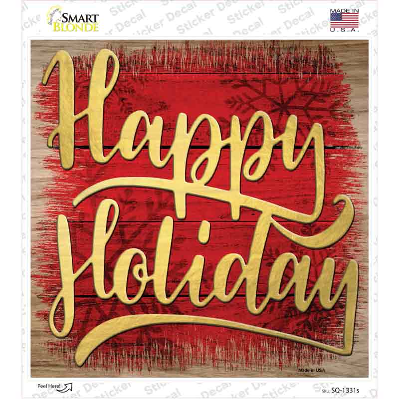 Happy Holiday Red Novelty Square Sticker Decal Small