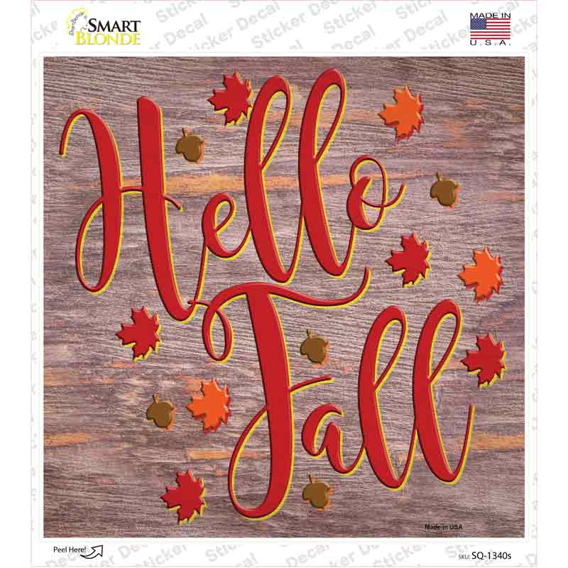 Hello Fall Purple Novelty Square Sticker Decal Small