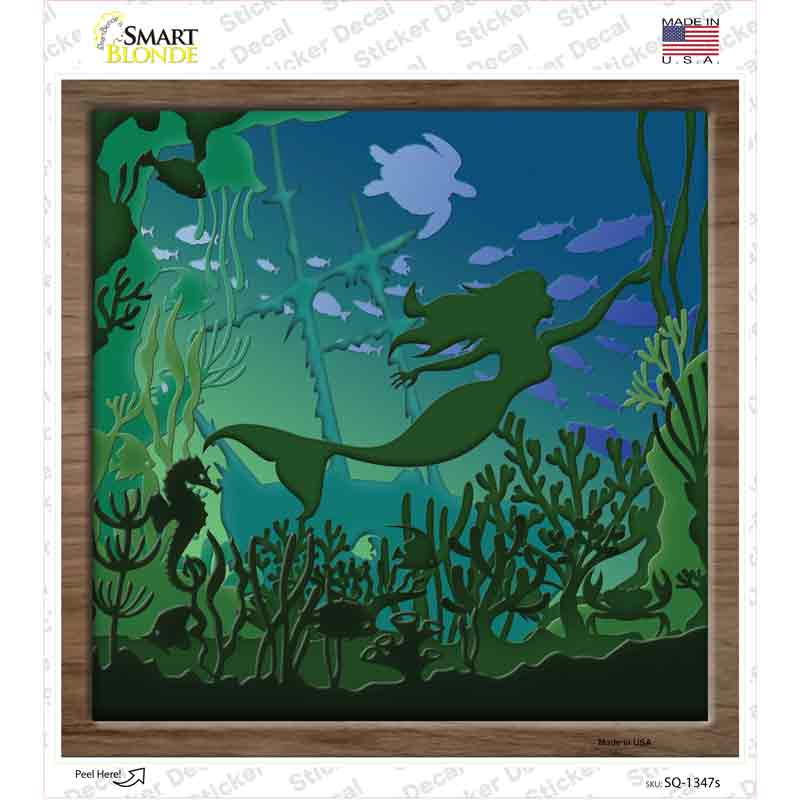 Mermaid Shadow Box Novelty Square Sticker Decal Small