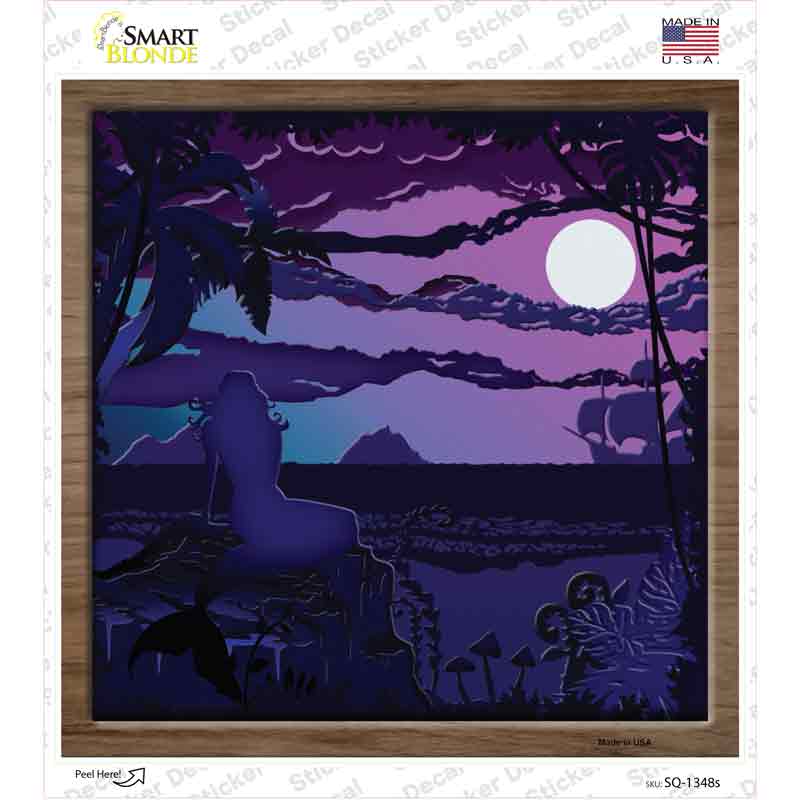 Mermaid on Rock Shadow Box Novelty Square Sticker Decal