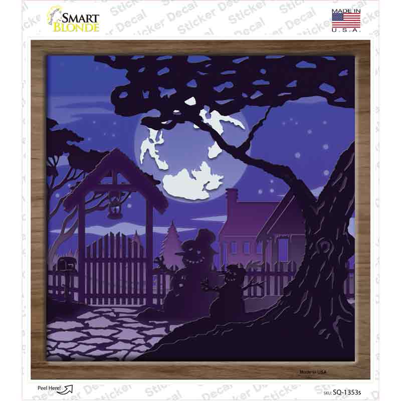 Snowmen Shadow Box Novelty Square Sticker Decal Small