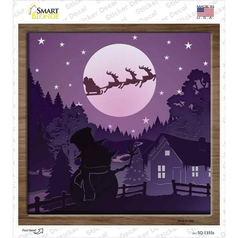 Santa Over Snowman Shadow Box Novelty Square Sticker Decal Small