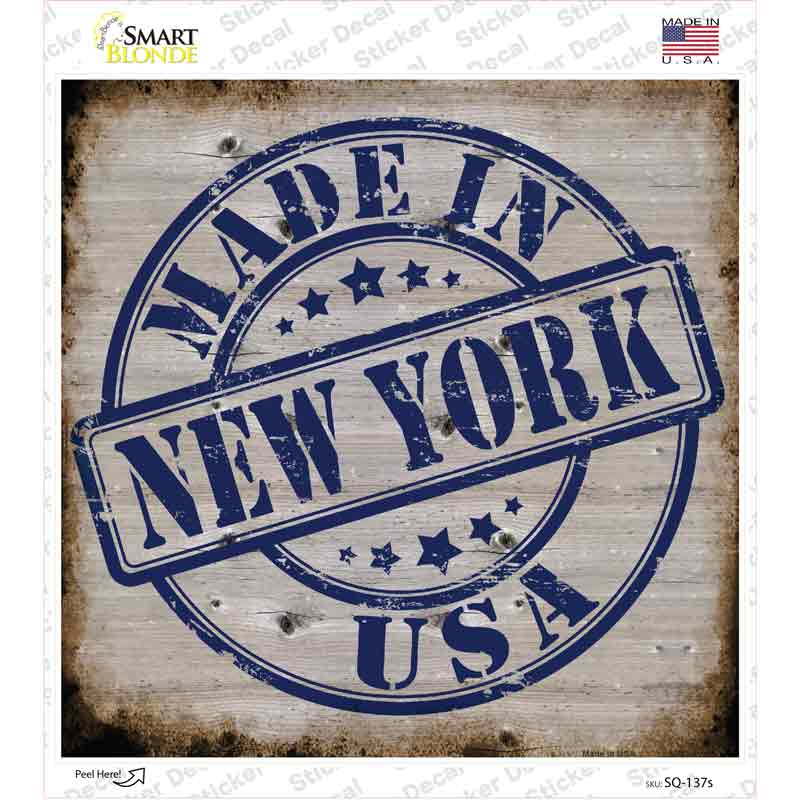 New York Stamp On Wood Novelty Square Sticker Decal Small