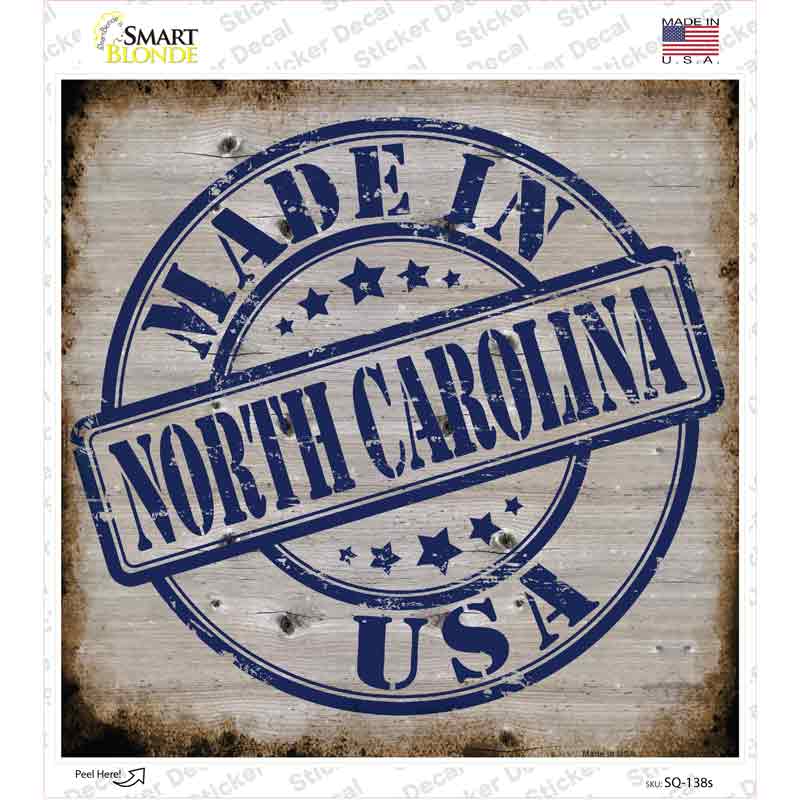 North Carolina Stamp On Wood Novelty Square Sticker Decal Small