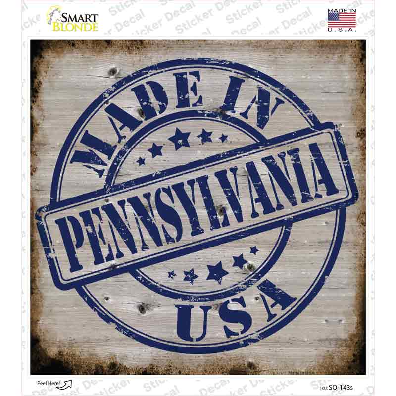 Pennsylvania Stamp On Wood Novelty Square Sticker Decal Small