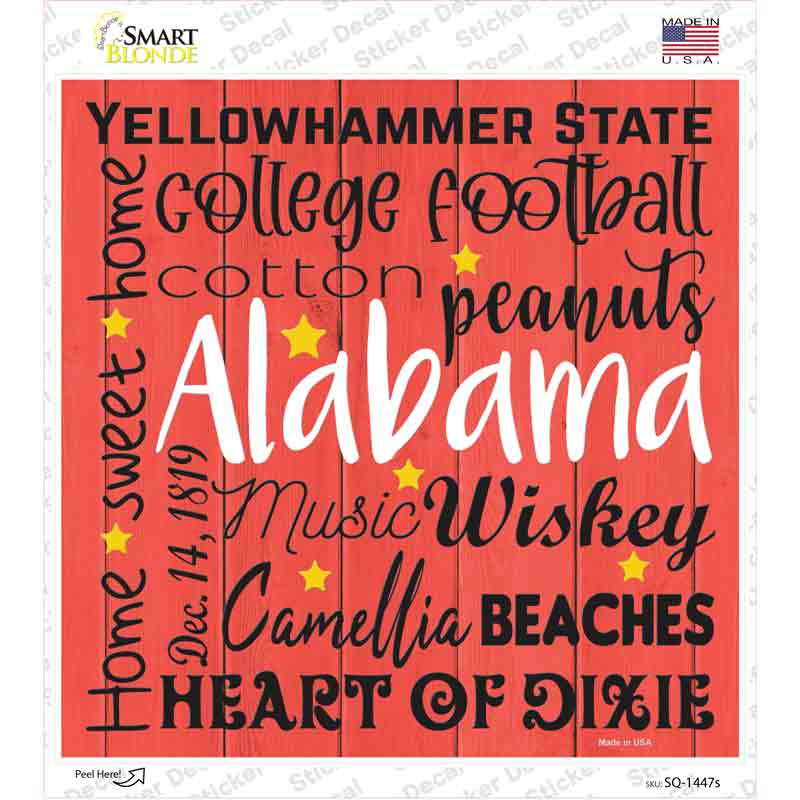 Alabama Motto Novelty Square Sticker Decal Small