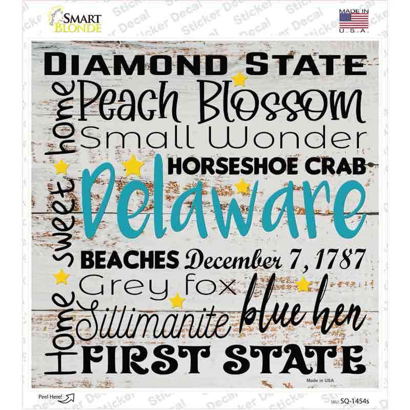 Delaware Motto Novelty Square Sticker Decal Small