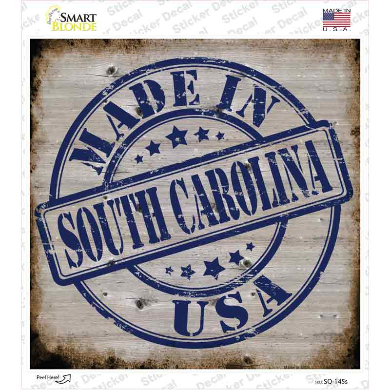 South Carolina Stamp On Wood Novelty Square Sticker Decal Small